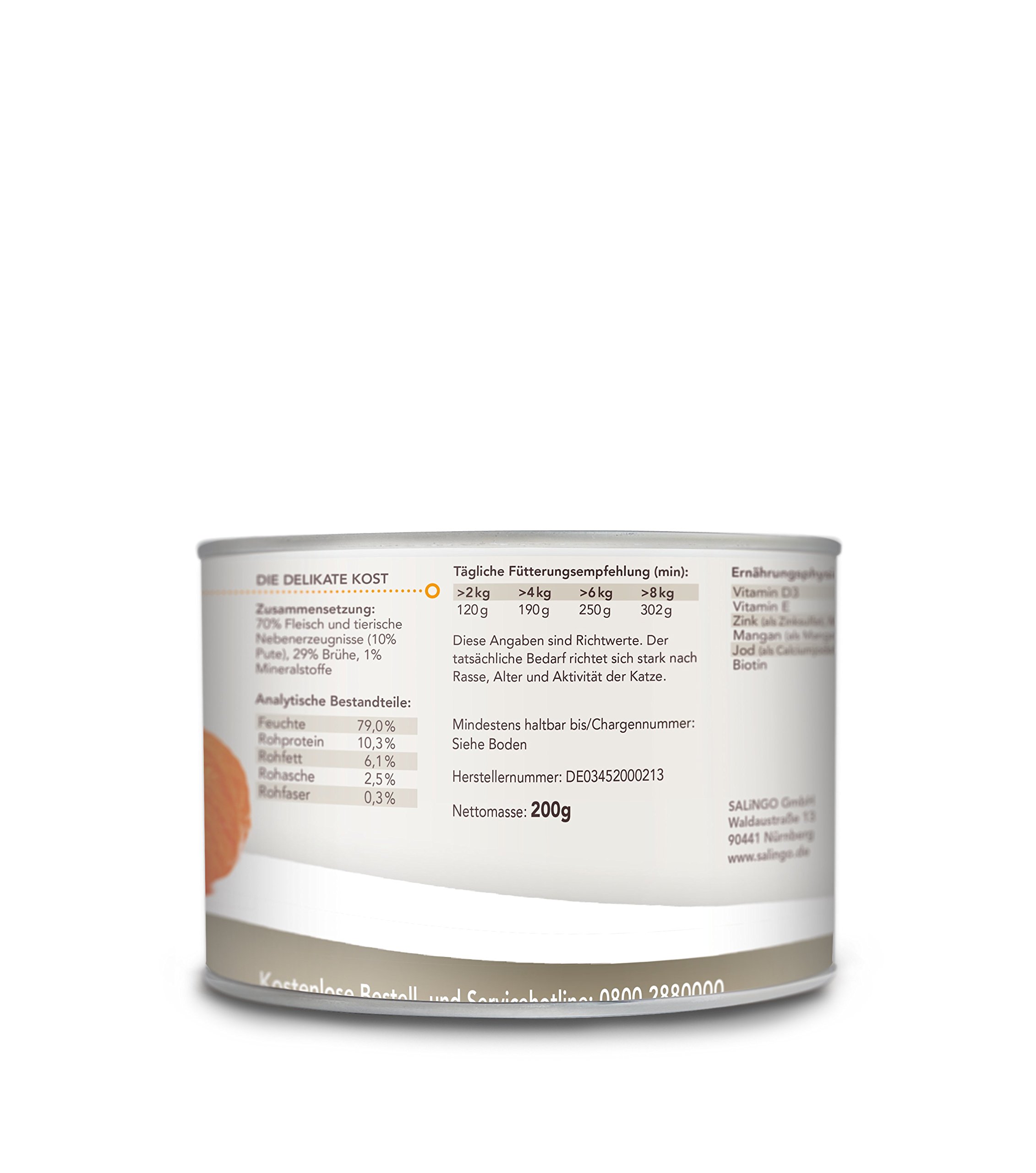 SALiNGO Katzenfutter nass, Pute PUR, getreidefrei (18x200g)