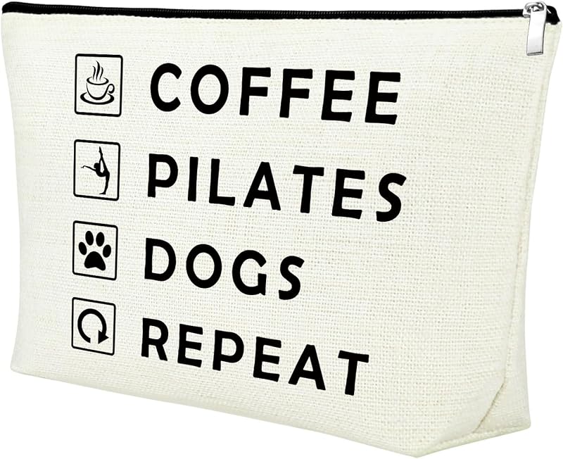 Necessaire de maquiagem Mxrymvu com zíper e estampa COFFEE PILATES DOGS REPEAT