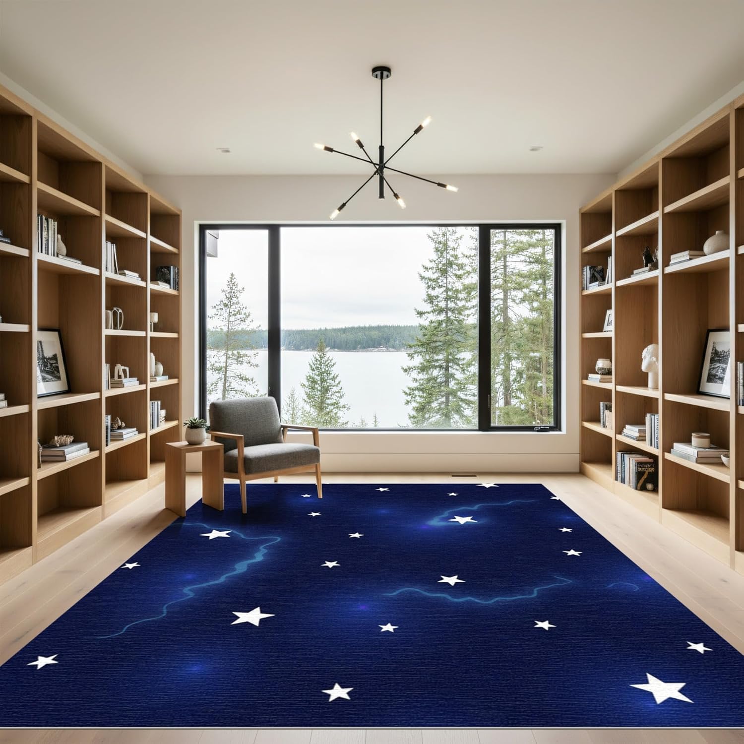 Tapis antidérapant et lavable 200x290cm bleu pour salon et chambre