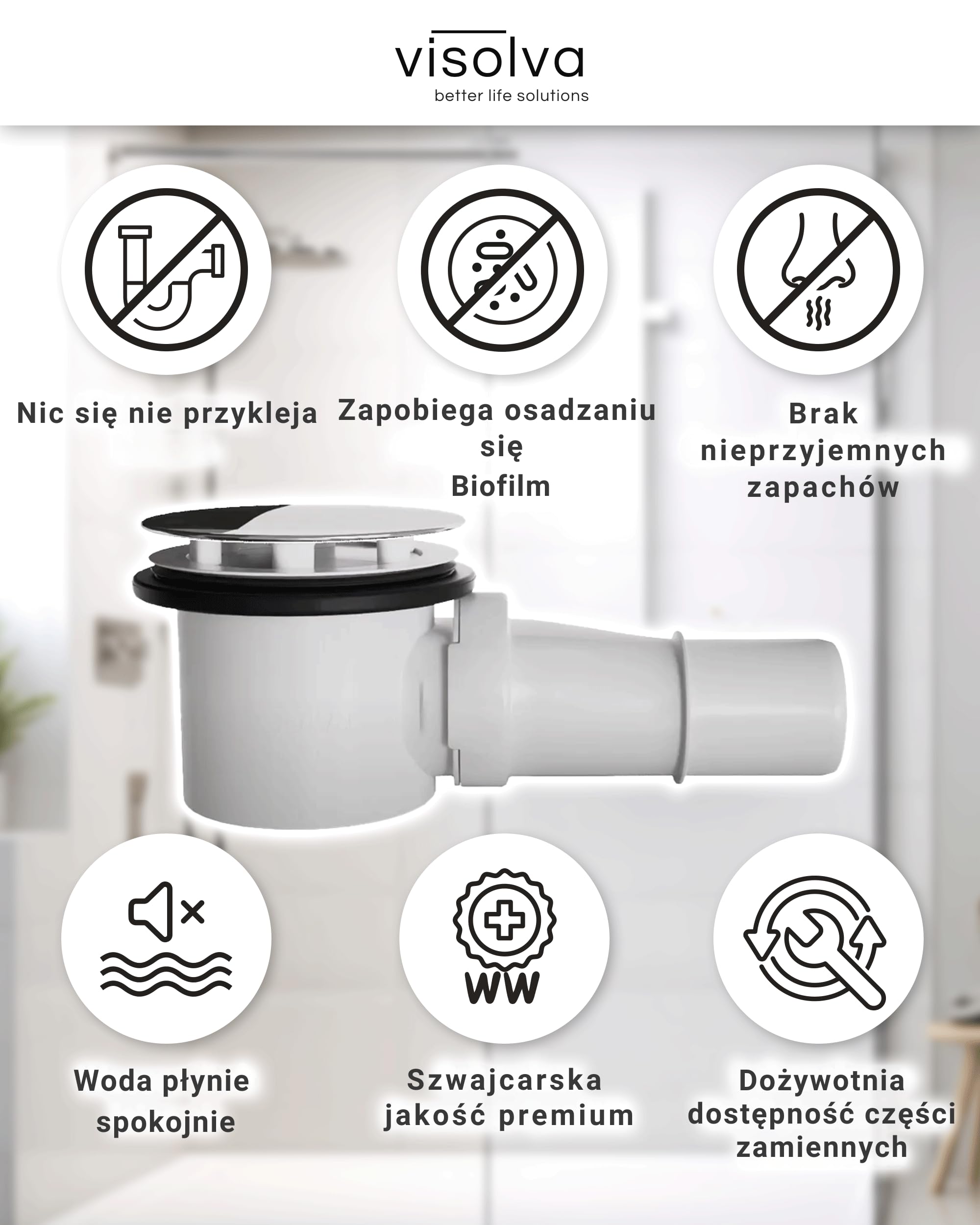 Flow syfon do brodzika prysznicowego, 90 mm, zapobiega zapchaniu się i zapachom, idealny do budowy i renowacji, ze Szwajcarii