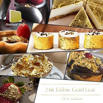 99.99٪ ورقة ذهبية صالحة للأكل من الذهب الخالص 24K GoldleafKing Zen Edition 10، 30، 50 Sheets Pack x 1.6 inch | 4x4cm الحجم المثالي المتوسط ( Zen Edition - 30 Sheet )