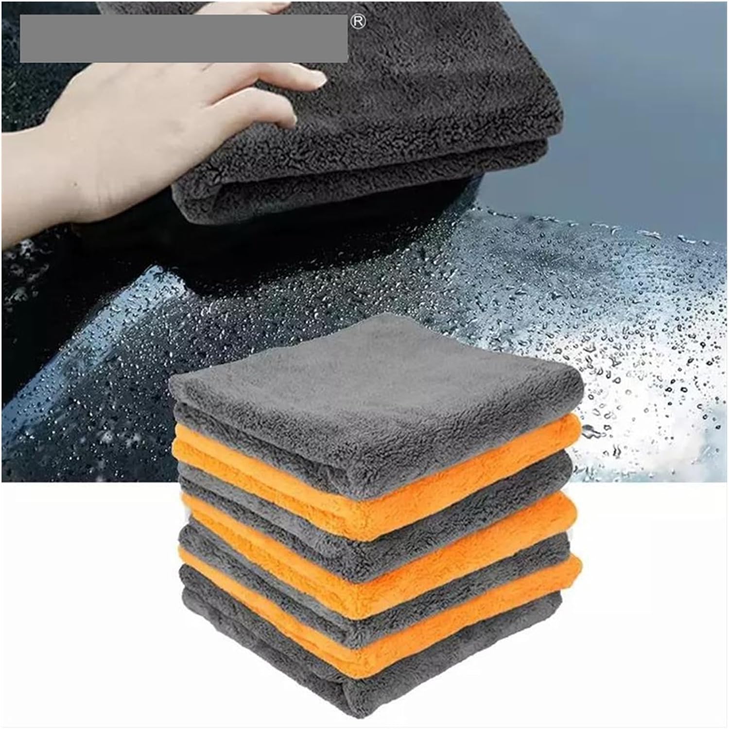 600GSM Microfiber Car Cleaning Cloth - Thick Professional Wiping Towel for Car Wash - 40x40cm, Available in 1/2/6/9 Packs(Orange 6pcs)