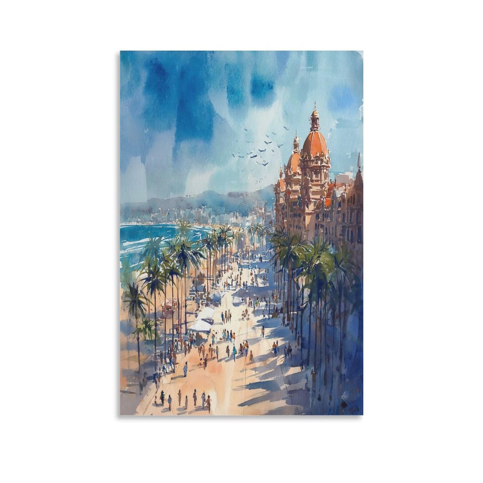 CNAHEIZ La Jolla Coast San Diego Coastal 20x30inch(50x75cm) Vintage Travel Poster Watercolor Canvas Art