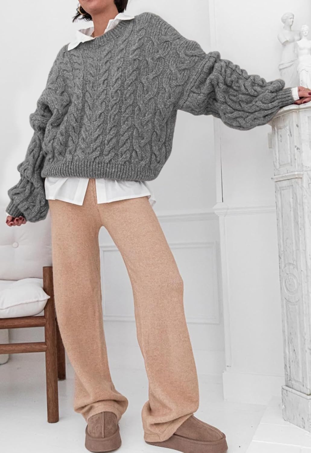 PRETTYGARDEN Womens Sweaters Spring 2026 Cable Knit Long Sleeve Crewneck Oversized Sweater Chunky Pullover Loose Outfits - Image 7