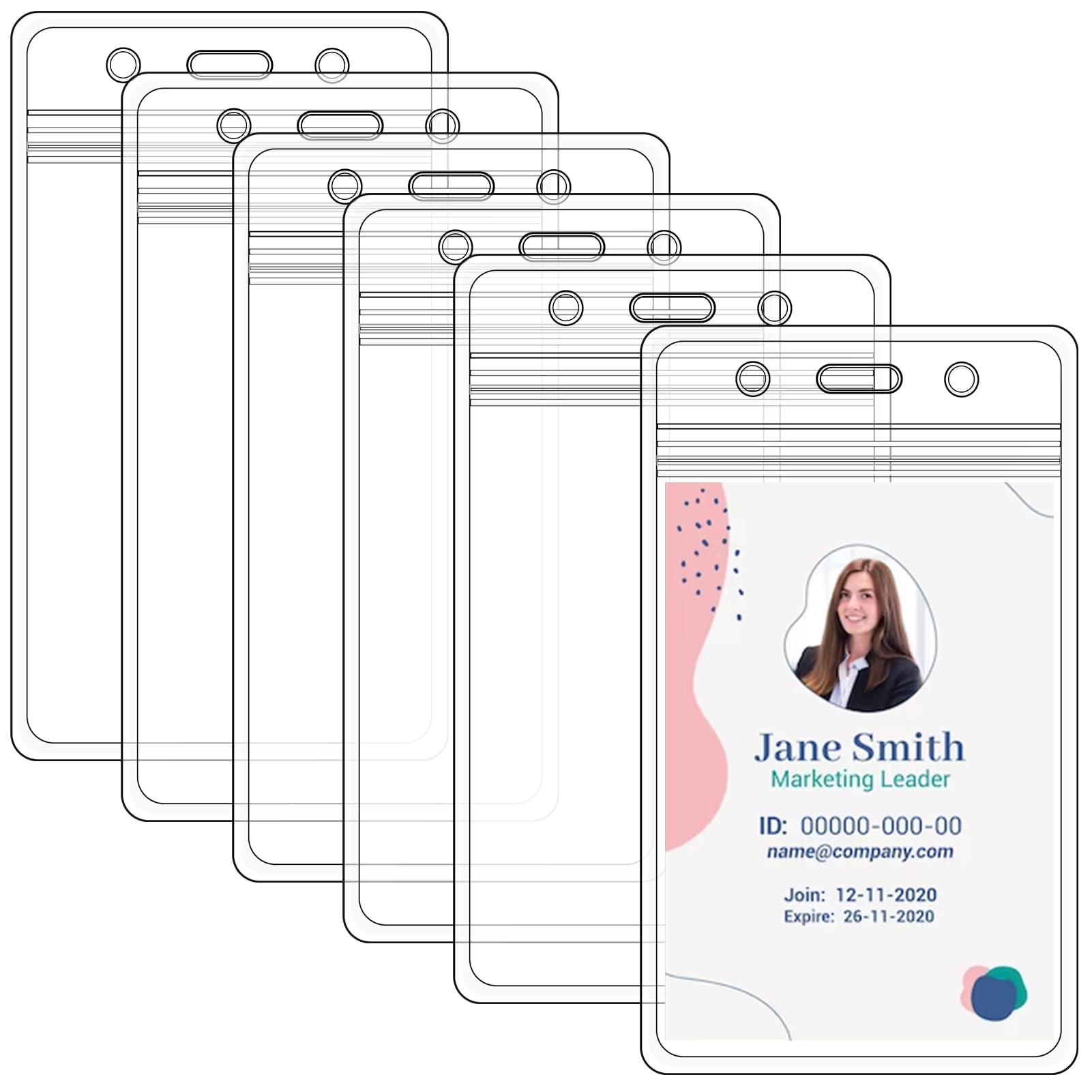 6 Pack Badge Holders - Plastic Card Holder for Lanyard, Vertical Clear ID Card Holder with Waterproof Resealable Zip, Clear Badge Sleeve for Nurses,