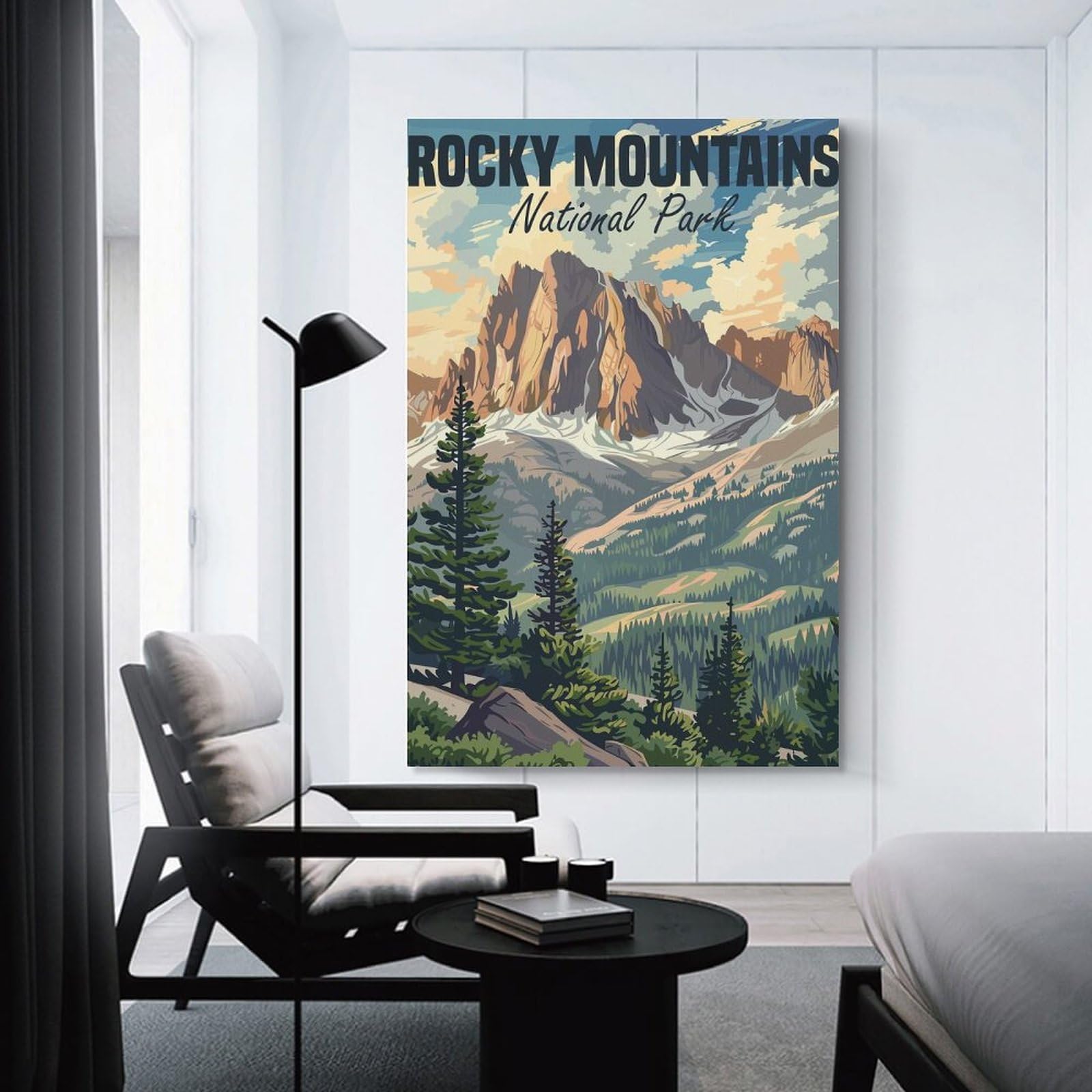 Junmoney Canvas Wall Picture Rocky Mountains USA Park, 24x36inch(60x90cm), for Bedroom Decor, Cosy Corners Or Studios, A Warm Accent for Relaxed Interiors