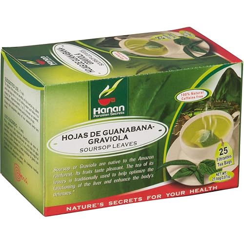 Hanan Graviola Tea Sursop Hojas de Guanabana - 25 bolsas de té de hojas naturales de Annona muricata de Perú - Té de hierbas para apoyo