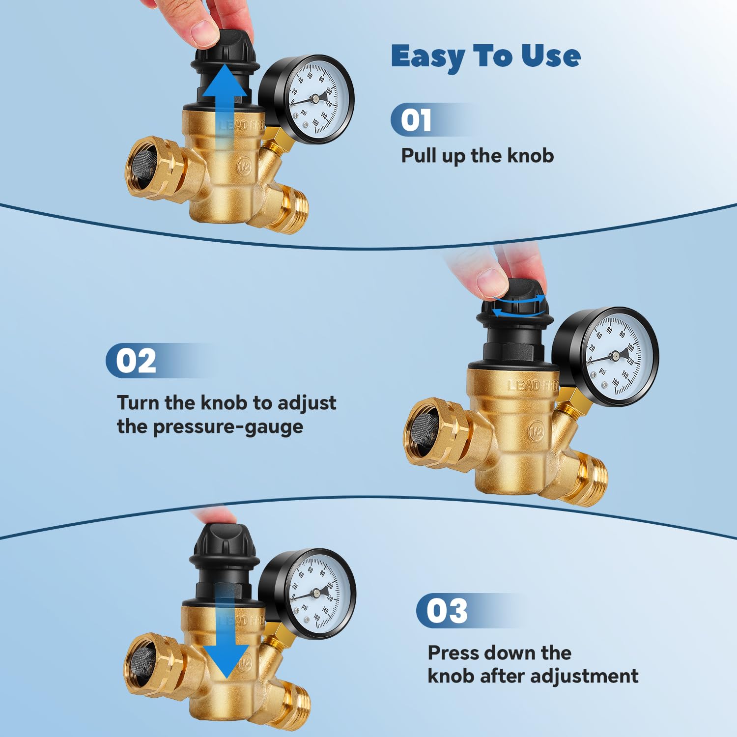 Kyostar RV Water Filter Kit – Cartridge With Flexible Hose Protector (Blue & Gold Brass)