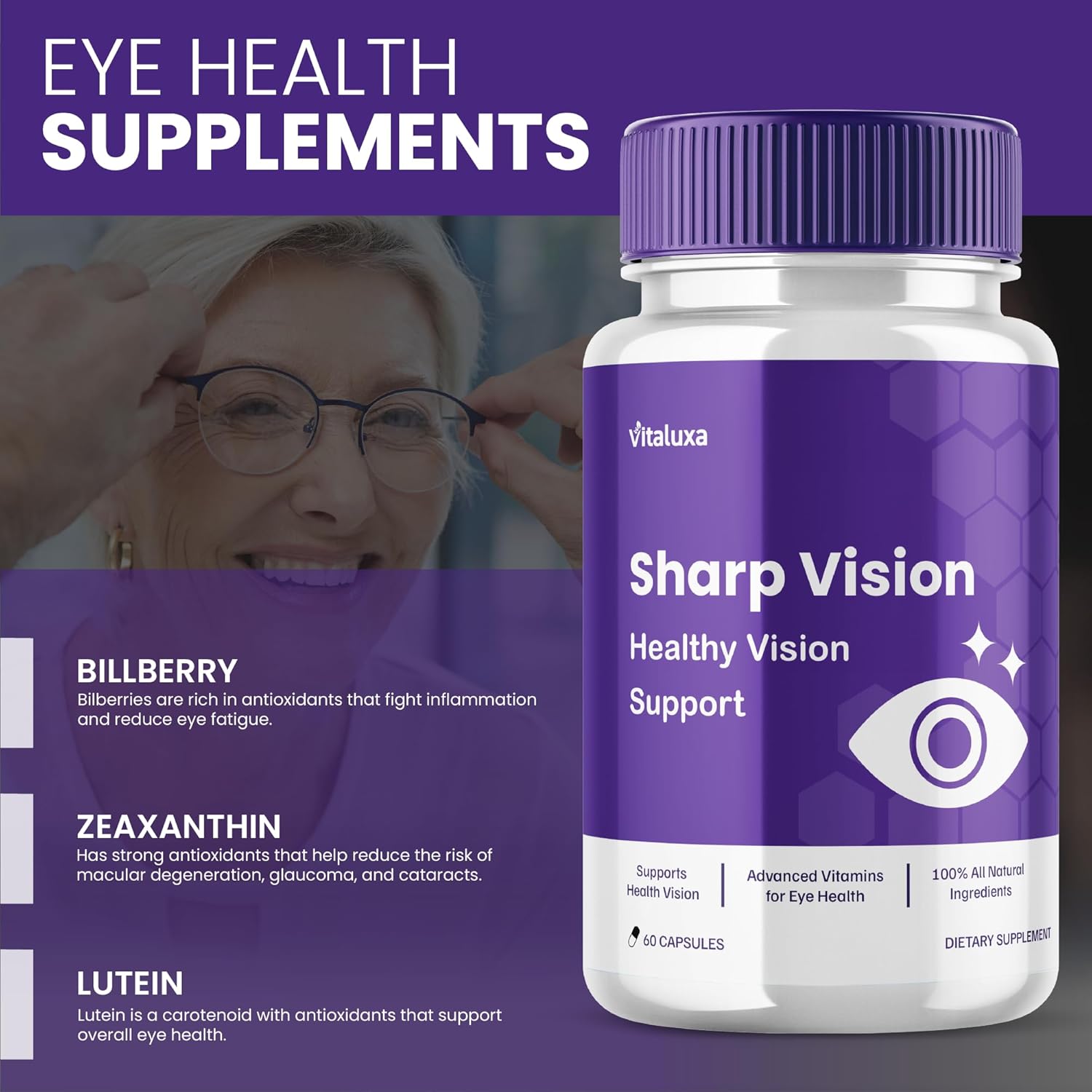 Sharp Vision Capsules, SharpVision Supplement Premium Advanced Maximum Strength Formula, Sharpe Vision Healthy Eyes Support All-Natural Ingredients Vitamins Pills, Sharper Vision Reviews (60 Capsules)