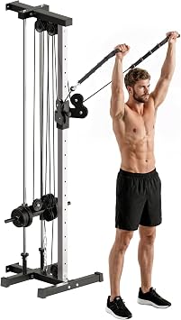 SPORTNOW Wall Mount Cable Machine, 15 Positions Adjustable Cable Crossover Machine Dual Pulley System for Home Gym