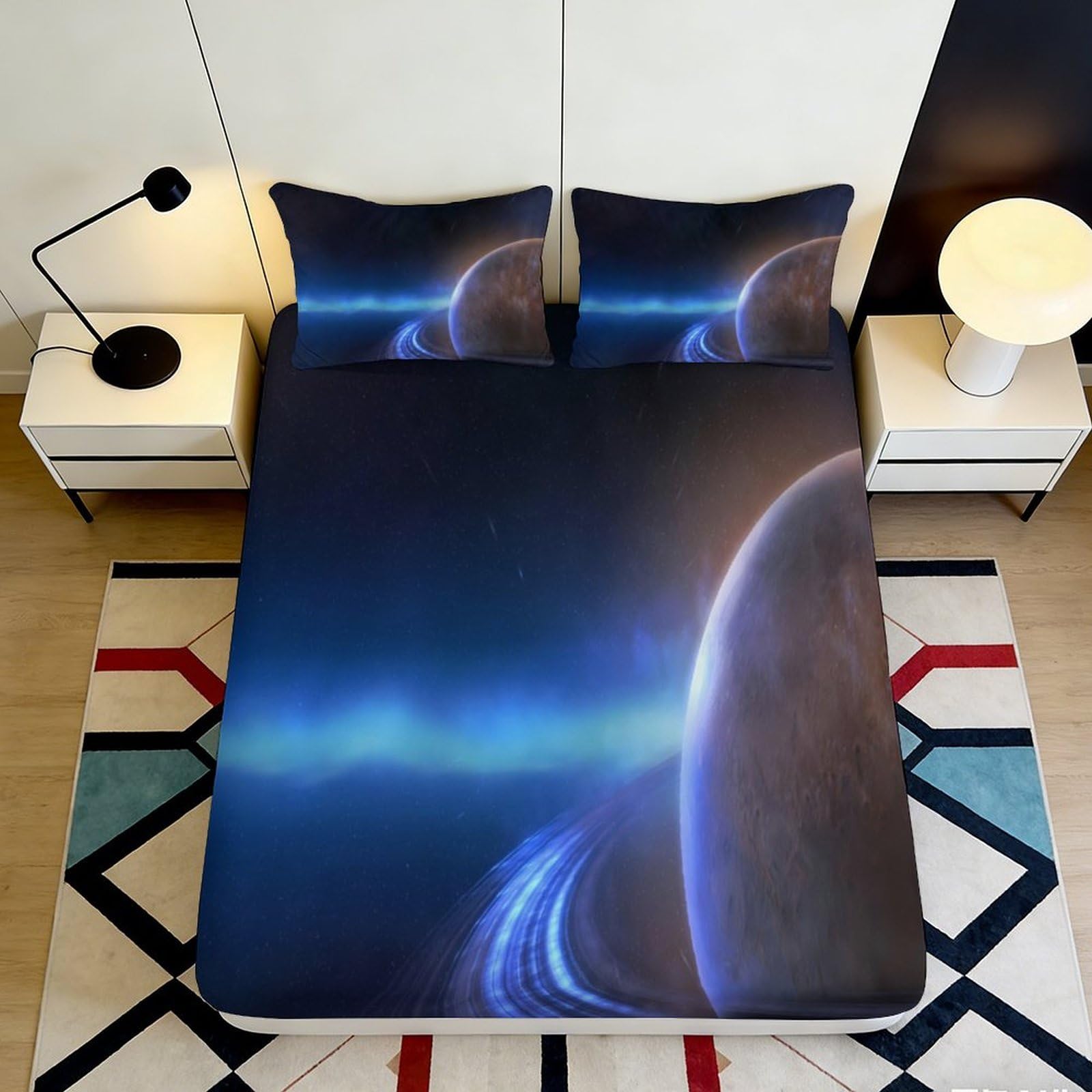 3D Printed Galaxy Starry Sky Fitted Sheet Microfiber Blue Cosmic Nebula Mattress Cover Bedroom Home Décor 90x200x25cm