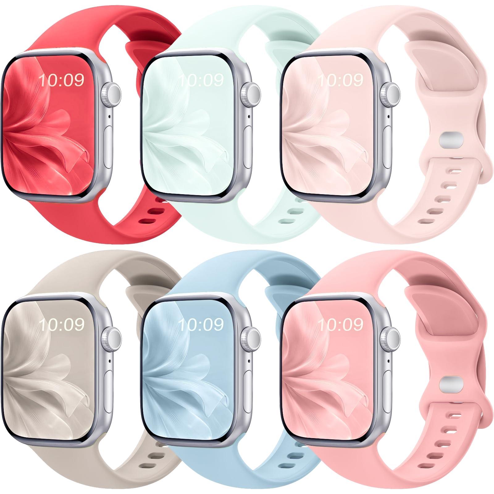 6 Pack Sport Band Compatible with Apple Watch Bands for Women Men, 38mm 40mm 41mm 42mm 44mm 45mm 46mm 49mm, Silicone Strap iWatch Band for Series 11 10 9 Ultra 8 7 6 5 4 SE 3 2 1