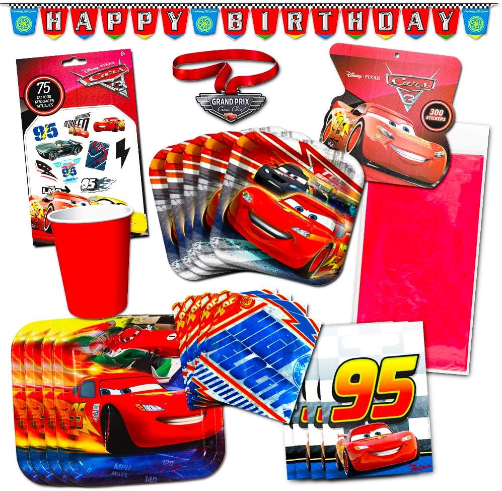 Disney Cars Party Supplies Ultimate Set - Birthday Party Decorations, Party Favors, Plates, Cups, Napkins, Table Cover and More!
