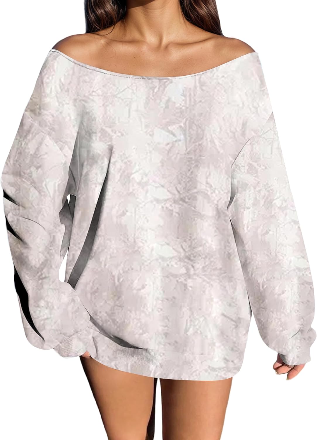 MISSACTIVER Camo Sweatshirt for Women Oversized Fleece Off Shoulder Long Sleeve Maple Leaf Print Pullover Sweater Tops