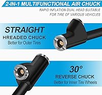 Vista 3 de Mandril de Aire 6.2", 1/4" FNPT Mandril de Neumático Cerrado de Doble Cabeza Extendida con Conector Rápido para Medidor Inflador de Neumáticos