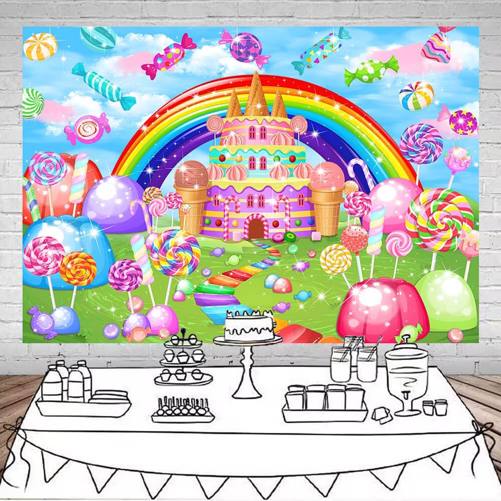 Avezano Candyland Geburtstagsbanner – Süßigkeiten-Motiv, 179,8x110 Cm, Polyester, Fotohintergrund Für Kinderpartys