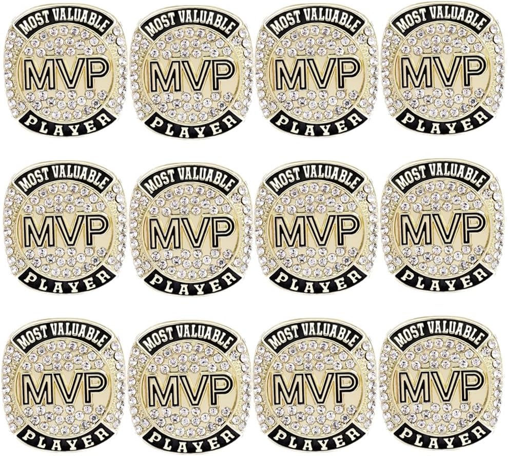 6 pcs MVP Ring Baseball Football Basketball Class High School College Ice Hockey Sport Championship Trophy Ring for Winner Tournament Team Award Gift