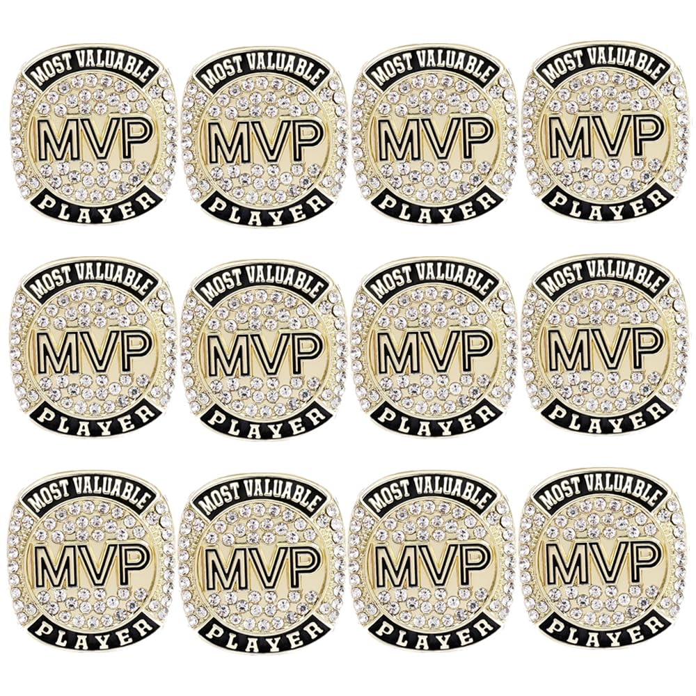ZZXZJW 12 pcs MVP Ring Baseball Football Basketball Class High School College Ice Hockey Sport Championship Trophy Ring for Winner Tournament Team Award Gift (12 pcs Rings, Size 10)