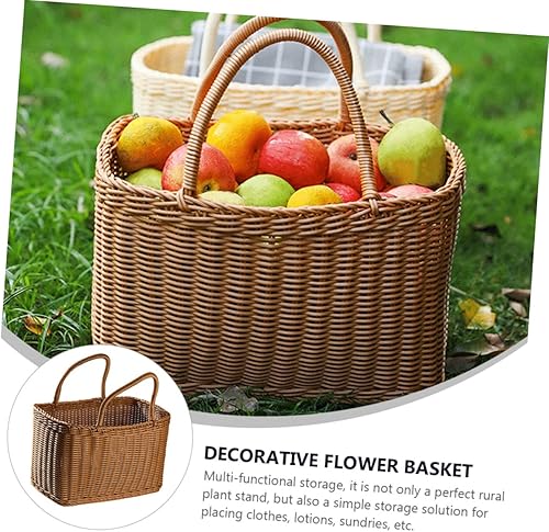 Miniatura 8 de Cesta tejida con asa de ratán cesta de almacenamiento para el hogar, cesta de compras de comestibles, cesta de ropa sucia, cesta de embalaje de