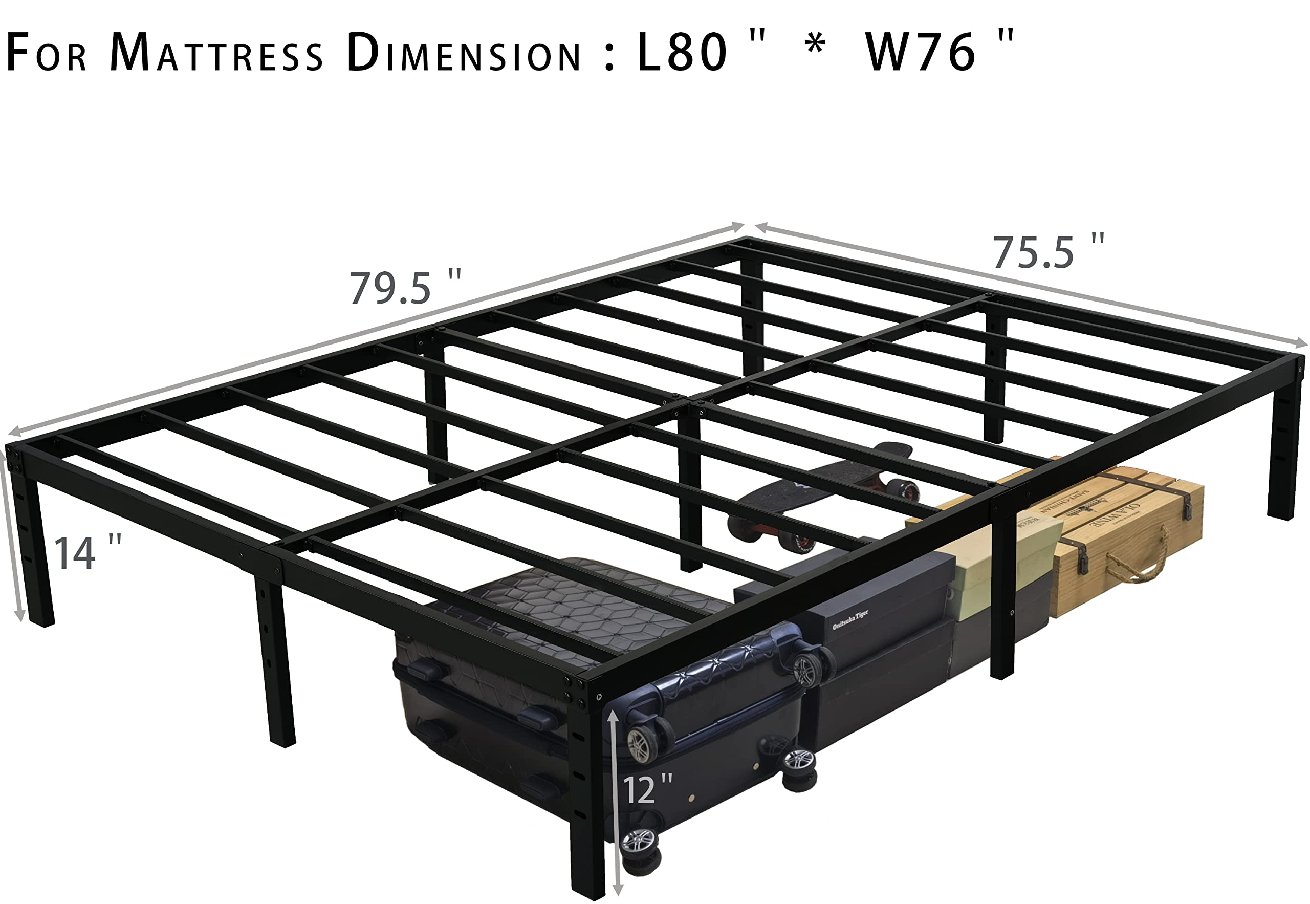 Elenooz 14 Inch Metal King Bed Frame, Sturdy Steel Slat Support Black