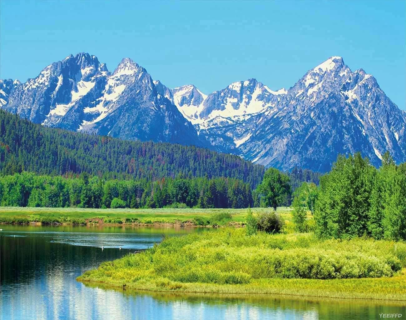 YEEIFFD Diamond Painting Kits for Adults, DIY 5D Round Full Drill Art Perfect for Relaxation and Home Wall Decor Grand Teton Mountains Landscape Yellow Green Multicolor 12x16 inch