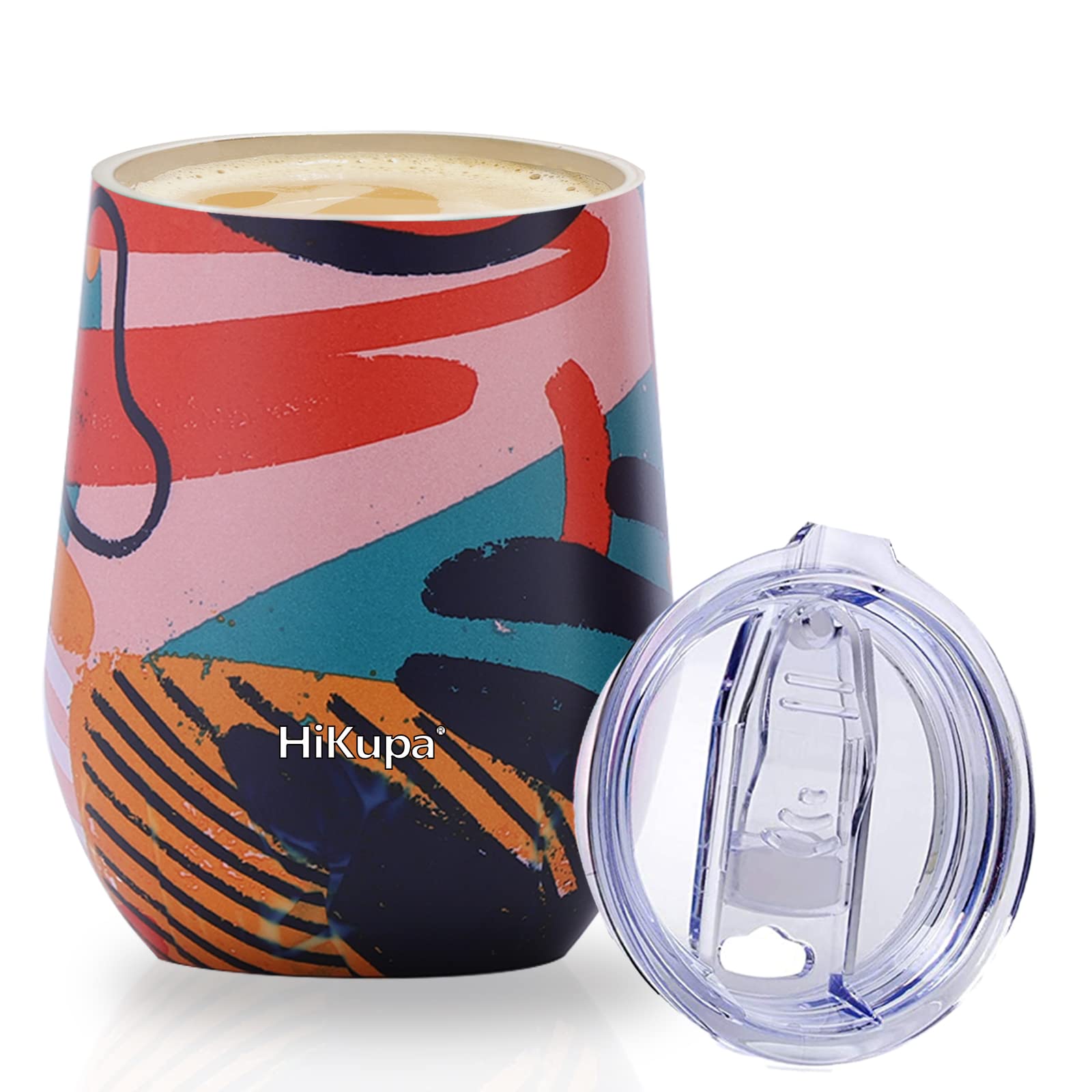 HiKupa12 oz Reusable Coffee Mug, Stainless Steel Vacuum Insulated, for Hot and Cold Drinks (Pink, Graffiti Pattern)