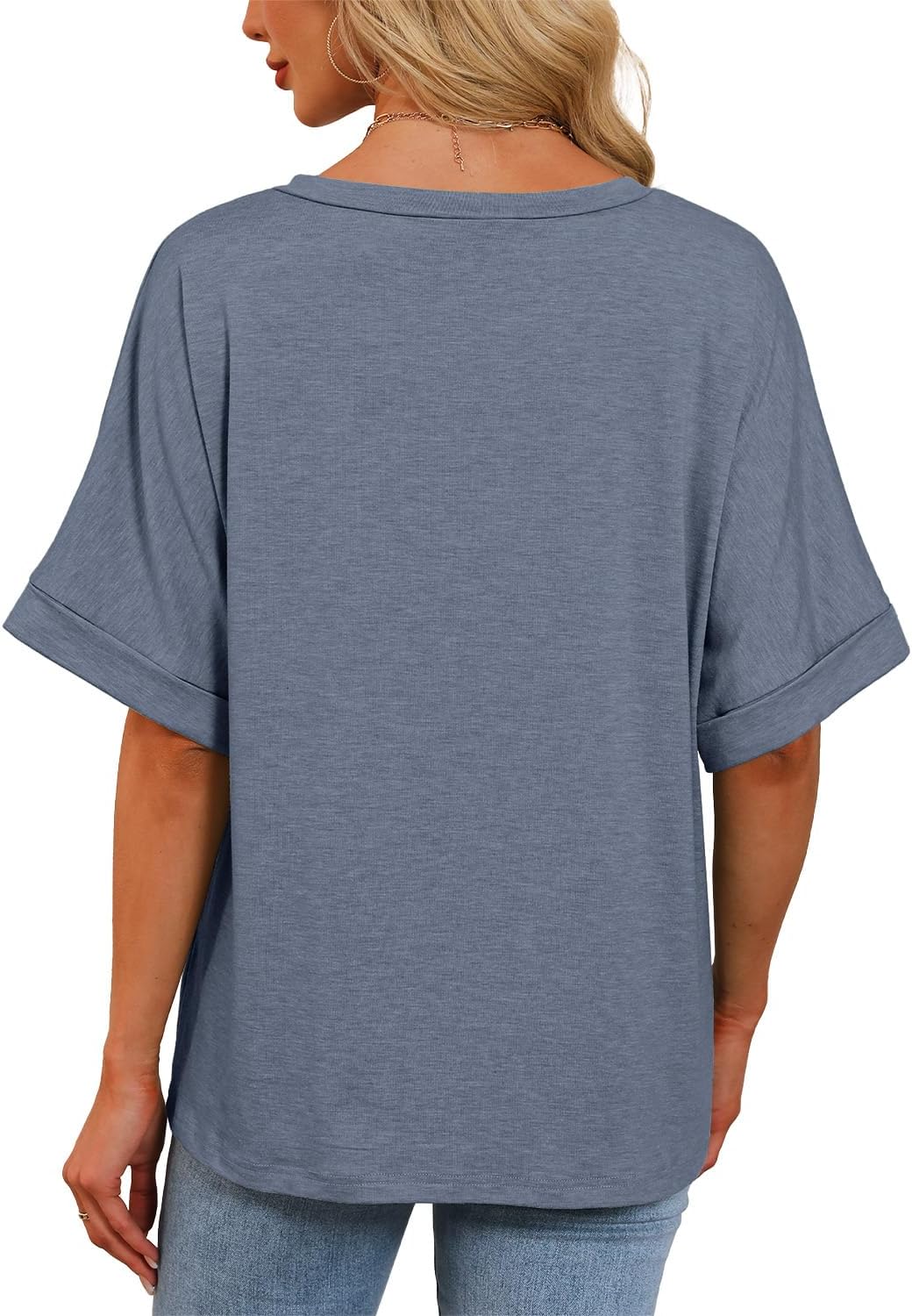 GKBK Womens Oversized T Shirts V Neck Loose Fit Shirts Short Sleeve Summer Casual Tops 2025 Trendy Blouses Y2K Plain Tees - Image 4