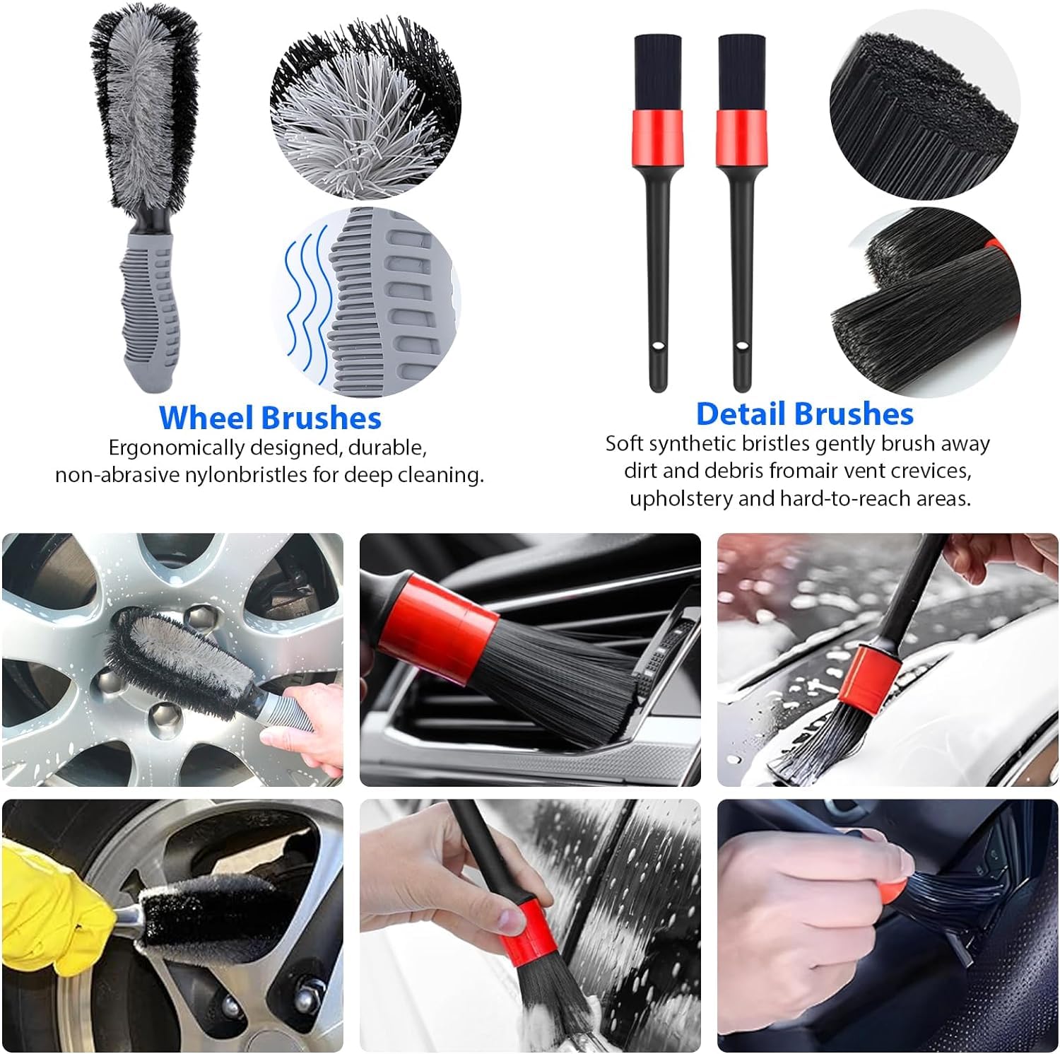 Autowaschwerkzeug Auto-Reinigungsset mit Tasche: Mikrofaser-Waschhandschuhe, Außentrockentuch, Waffeltücher, Alufelgenbürste, Detaillierungsbürsten, Valeting-Produkt, Geschenk-Set