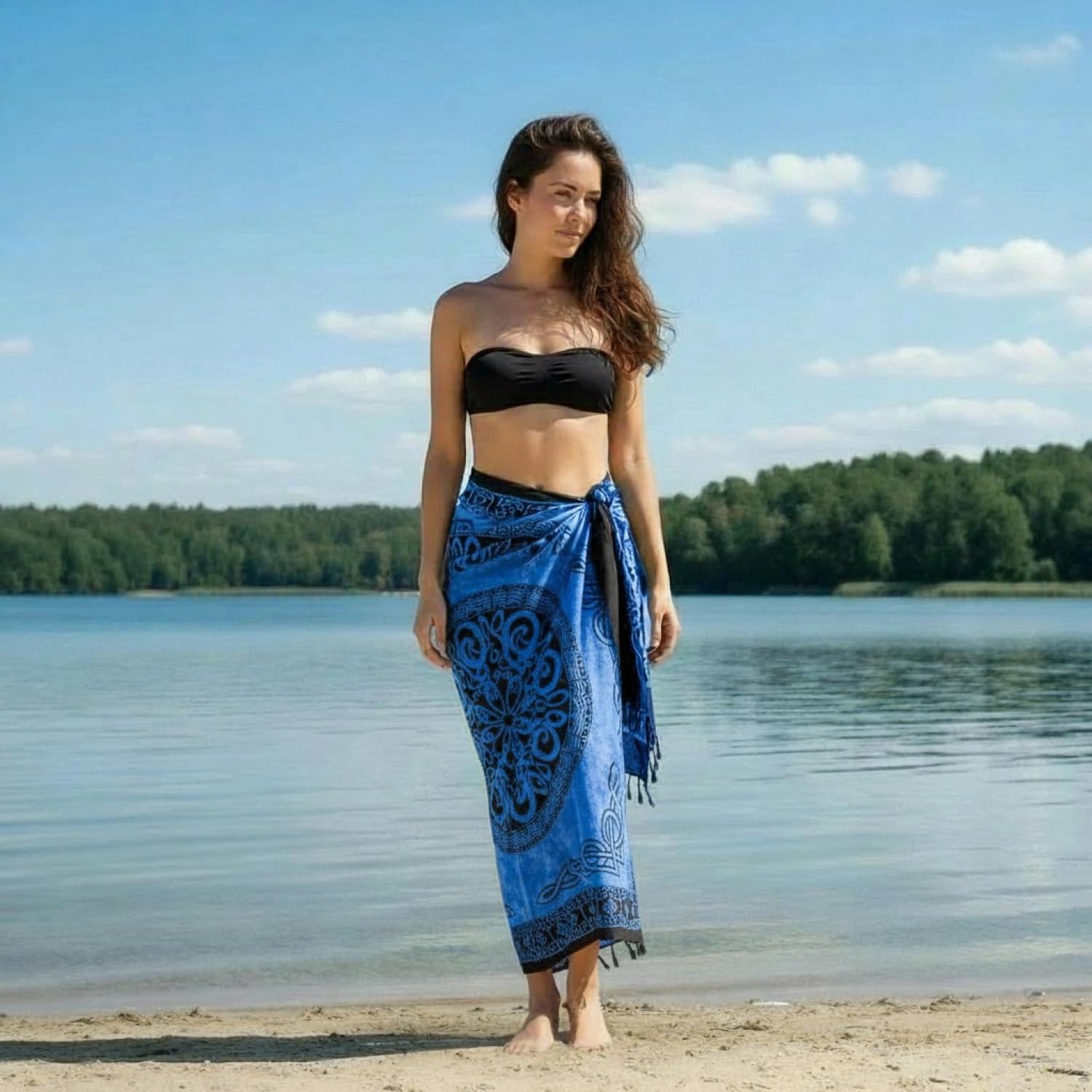 Guru-Shop, Pareo z Bali, wisząca na ścianie, spódnica portmonetkowa, sarong, celtycki Jean, niebieski, syntetyczny, rozmiar odzieży: jeden rozmiar, 160 x 100 cm, ściany i ręczniki plażowe