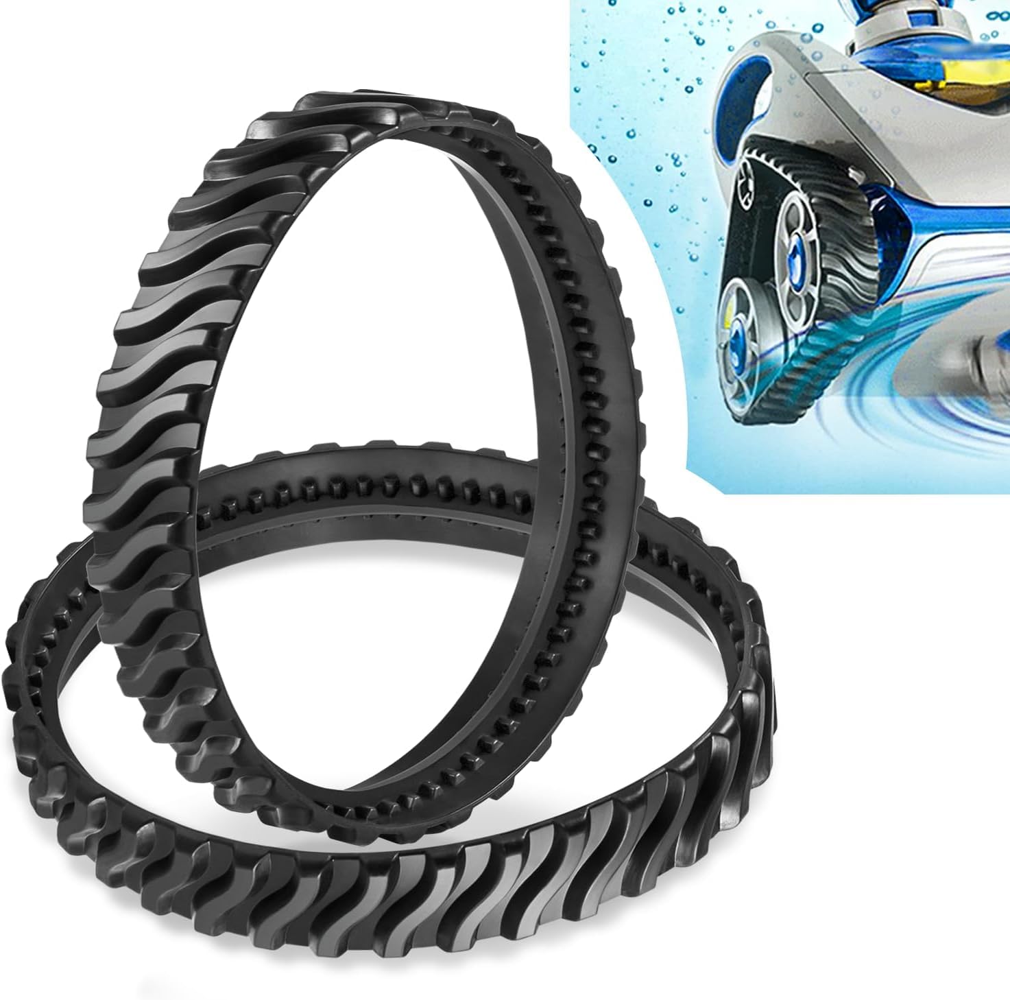 R0526100 Track Replacement for Zodiac Baracuda MX6,MX8,and Elite Series Suction-Side In-Ground Pool Cleaners,Heavy Duty Rubber Wheel Tire Belts,for Improved Cleaning Performance(2-Pack, Black)