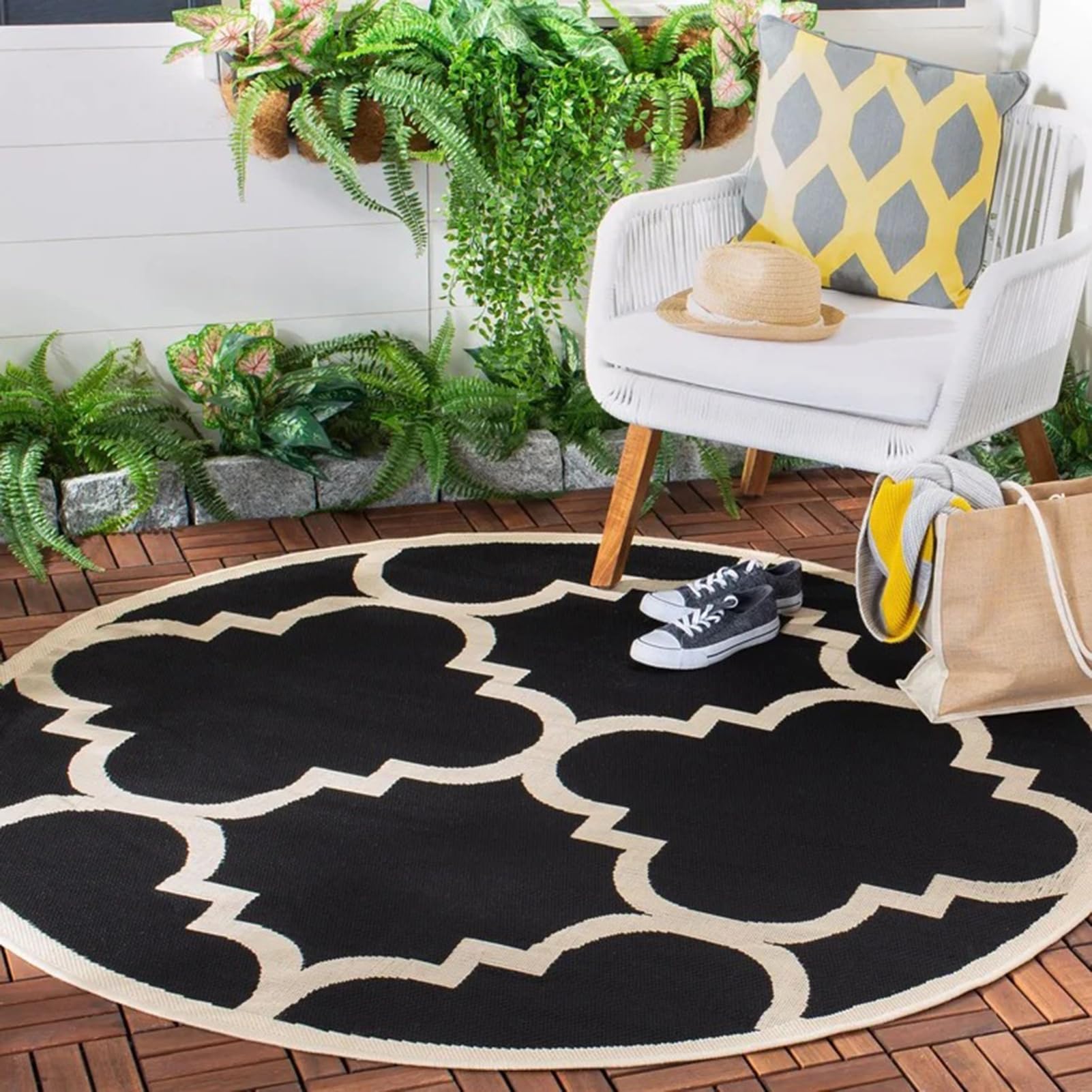 HGTRH Round Outdoor Rugs for Patios 4 Ft, Washable Non-Slip Small Round Area Rug for Balcony, Tropical Round Rugs for Outside Patio Waterproof Outdoor Rugs, UV Fade Resistant and Easy To Clean