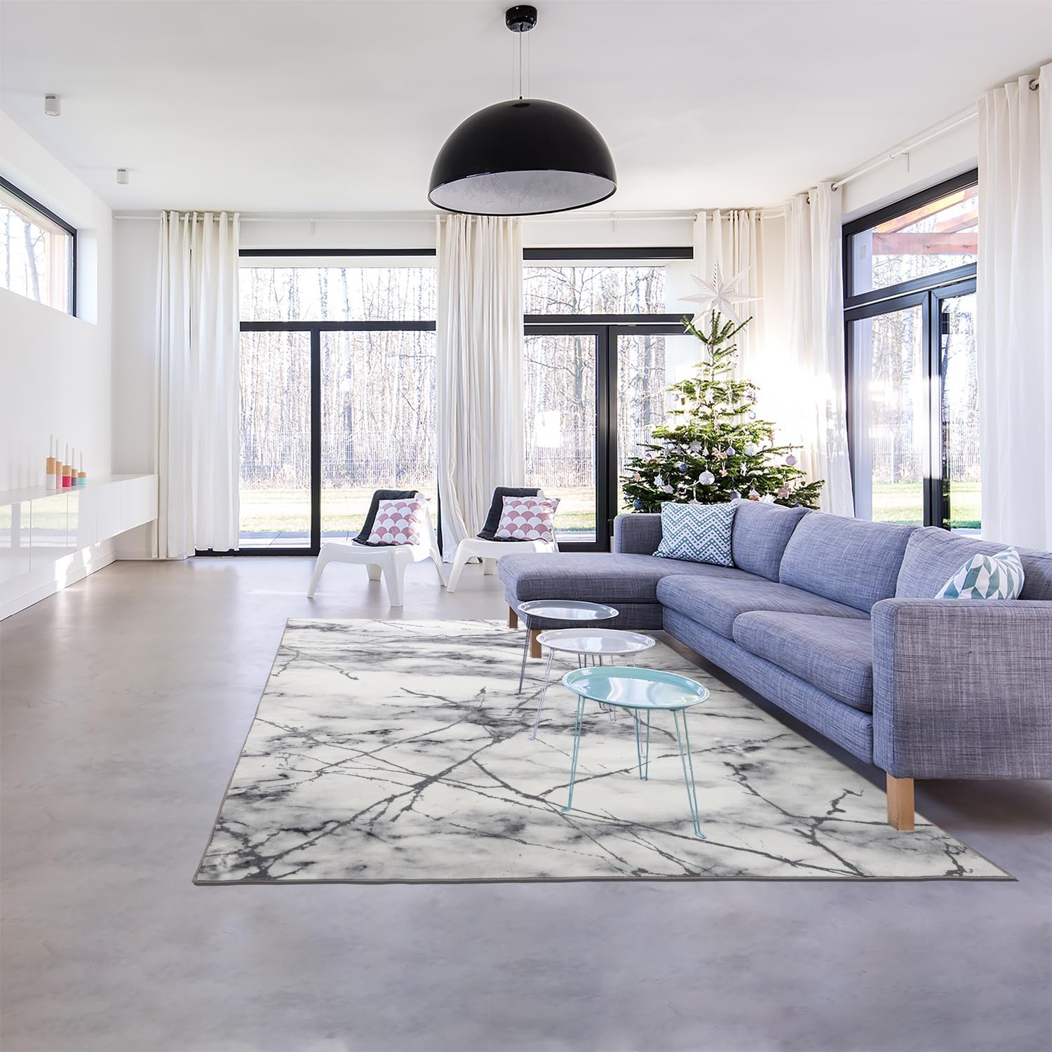 Non-Slip Marble Pattern 6x9ft Area Rug with Gold Veins,Low Pile Modern Minimalist Design, Durable & Easy - Clean, Perfect for Living Room, Bedroom, or Dining Room-Silver Gray