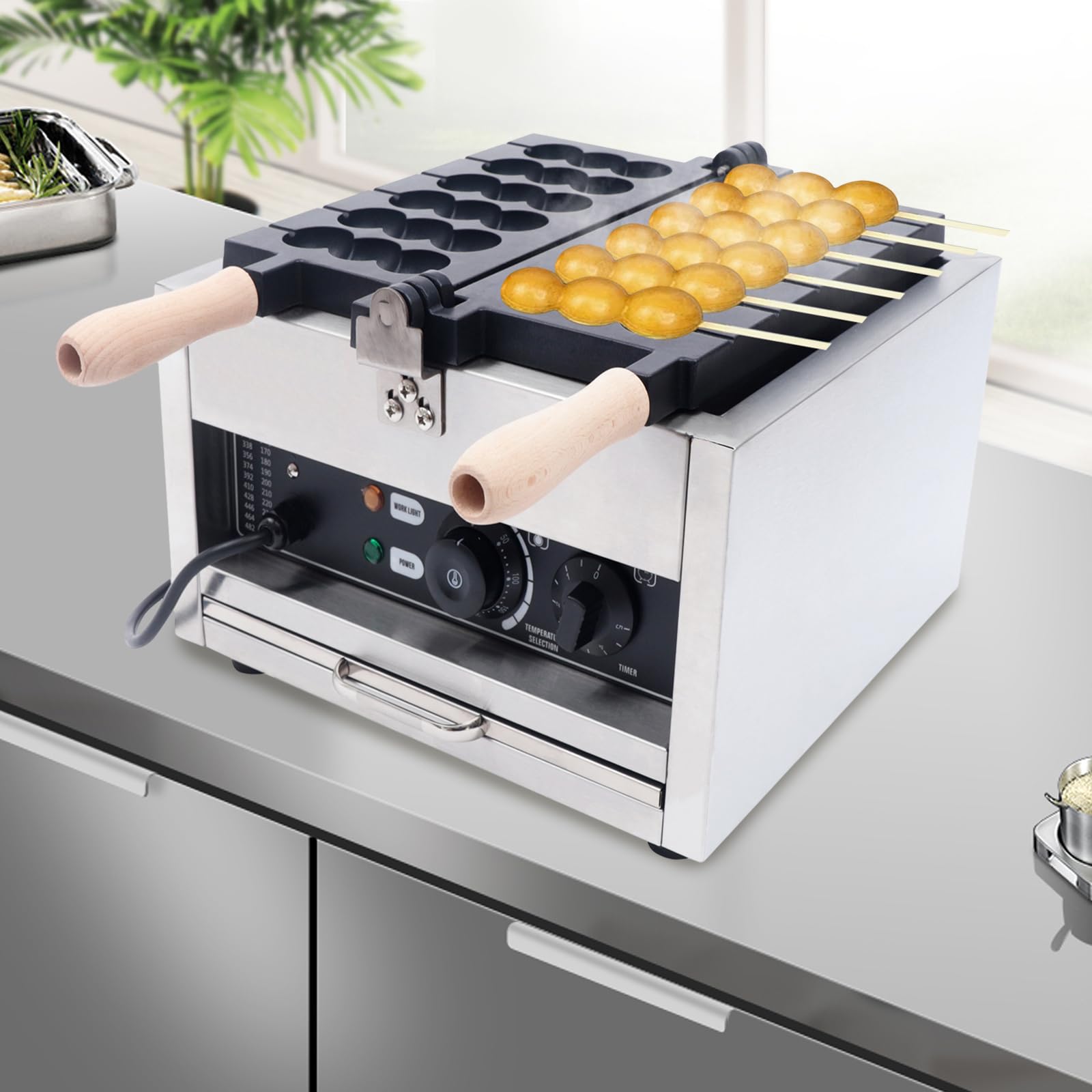 HinLIaDa Commercial Electric Bubble Skewer Waffle Ball Machine, 1400W 6-Grid Nonstick Waffle Balls Maker, New Belgium Waffle Ball Stick Maker for Restaurant Bakeries Snack Bar Home