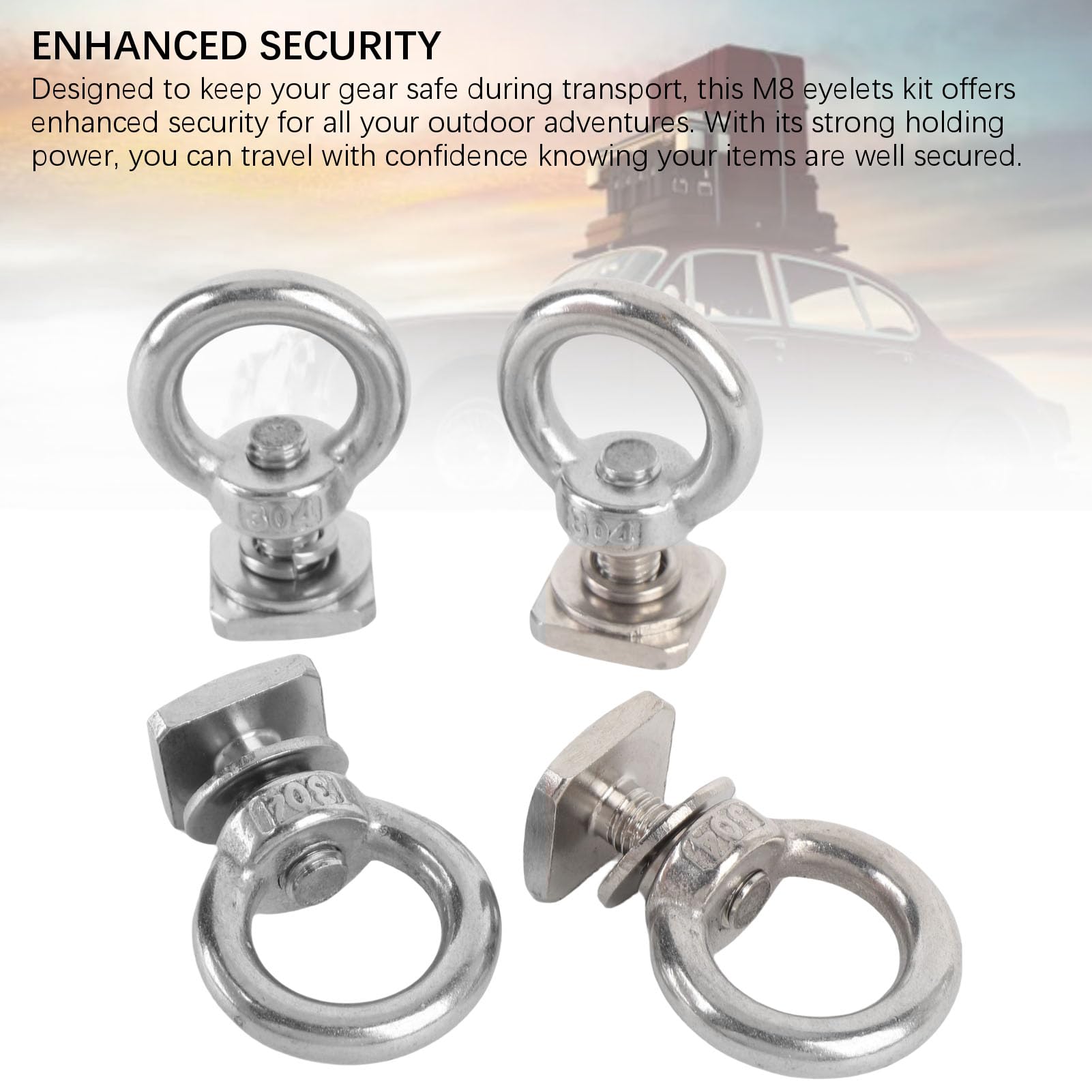 Confezione da 4 Golfari Ad Anello M8, Robusto Set di Golfari in Acciaio Inox con Dadi, per Portapacchi, Binari per Kayak, Reti da Carico, Cinghie di Tensione (SILVER)