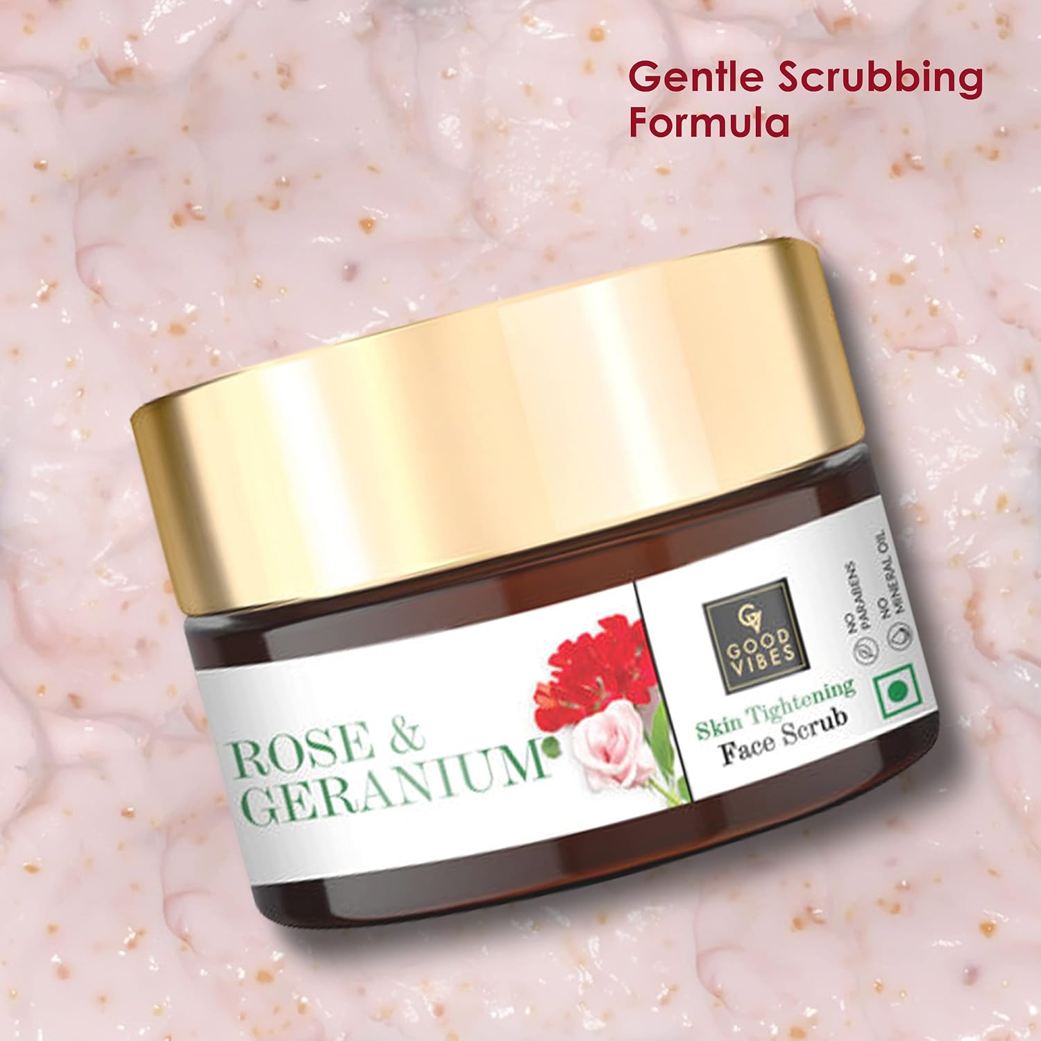 Good Vibes Rose and Geranium Skin Tightening Face Scrub - 50 g - Anti-Ageing and Skin Firming Formula, Helps Reduce Wrinkles