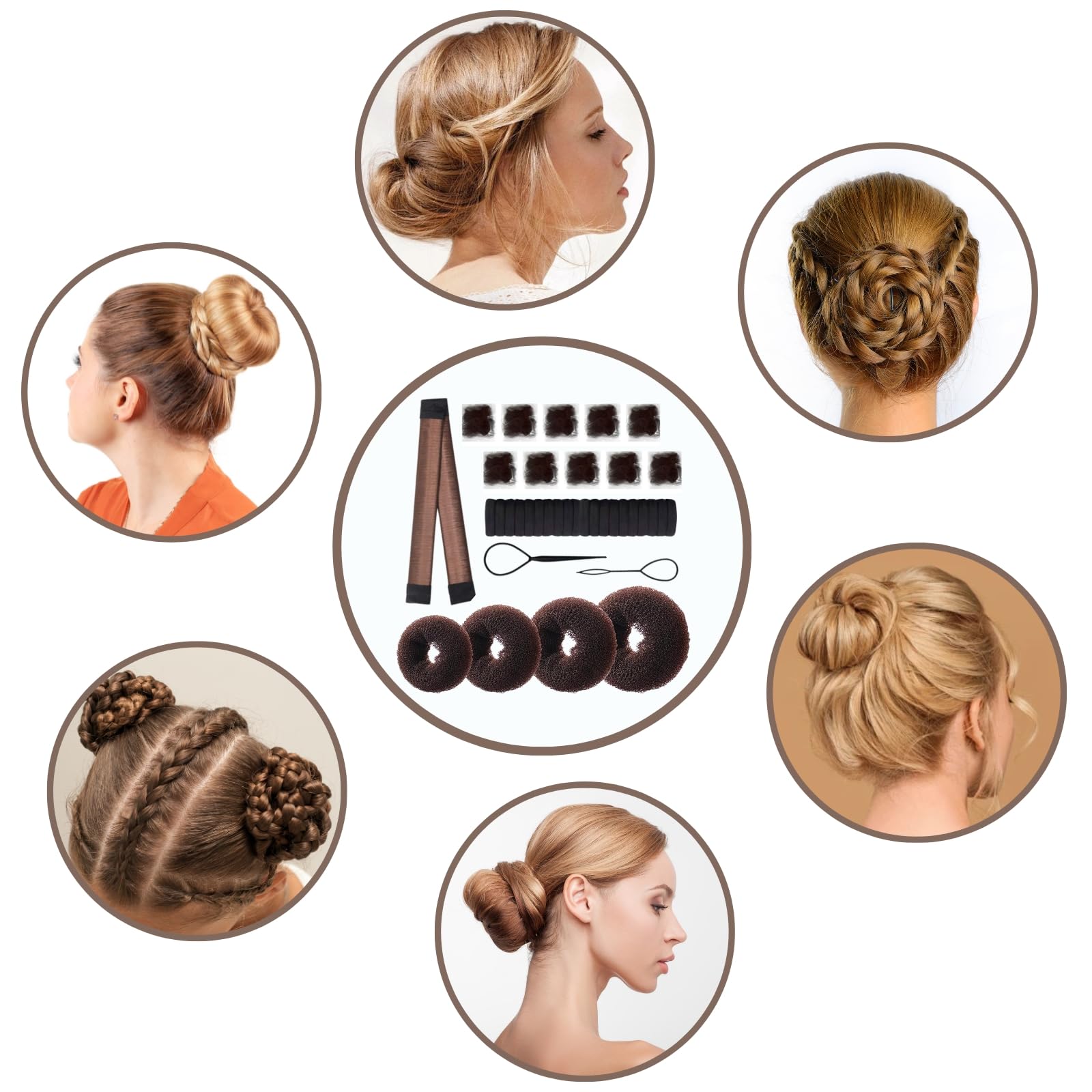 KEYRI 37 Piezas Accesorios para el Pelo Redecilla Moño Bun Maker Cabeza para Peinar Niña para Peinados Rápidos Ideal para Niñas Mujeres Bailarinas Enfermeras y Todo Tipo de Cabello (37)