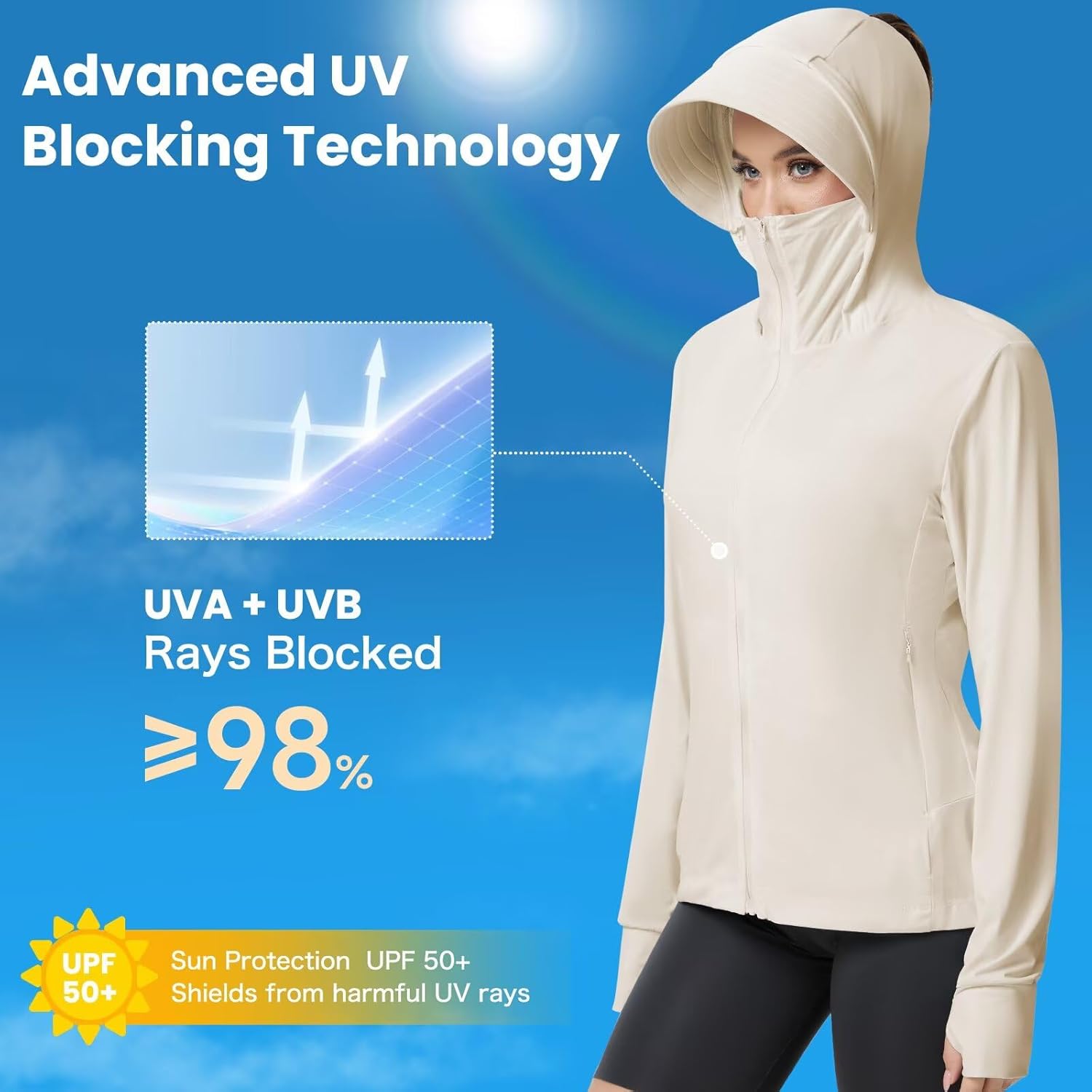 Women's UPF 50+ Sun Protection Jacket Cooling Hooded SPF Shirt Long Sleeve UV Clothing for Hiking Golf Outdoor - Image 2