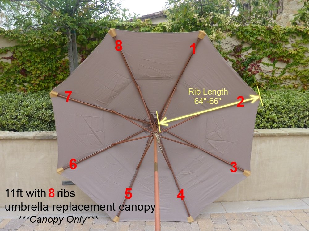 Amazon Com Formosa Covers Replacement Umbrella Canopy For 11ft 8 Rib Market Outdoor Patio Shades In Taupe Ribs Length 64 To 66 Canopy Only Furniture Decor