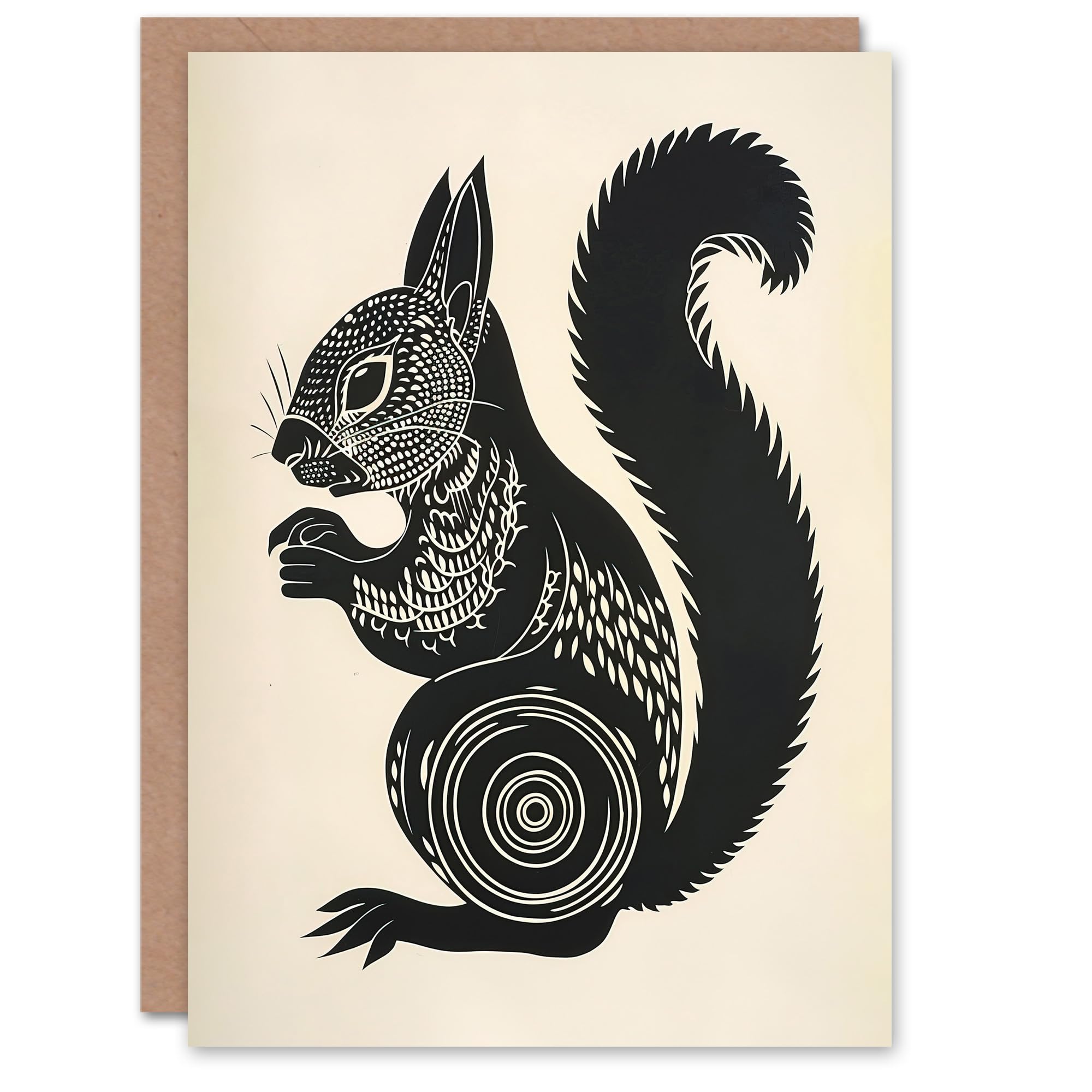Artery8 Tribal Squirrel Artwork Black and White Nature Greeting Birthday Card Him Her All Blank