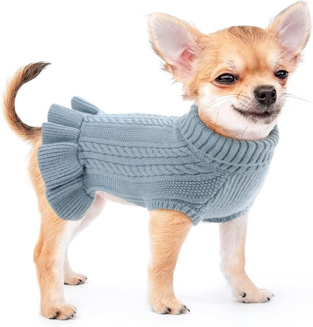 Winter Warm Dog Jumper for Small Dog Girl Chihuahua Yorkies, Knitwear Cute Puppy Clothes, Dog Sweaters Dress Pet Shirt, Dogs Winter Apparel for Small Medium Large Dogs HazeBlue M