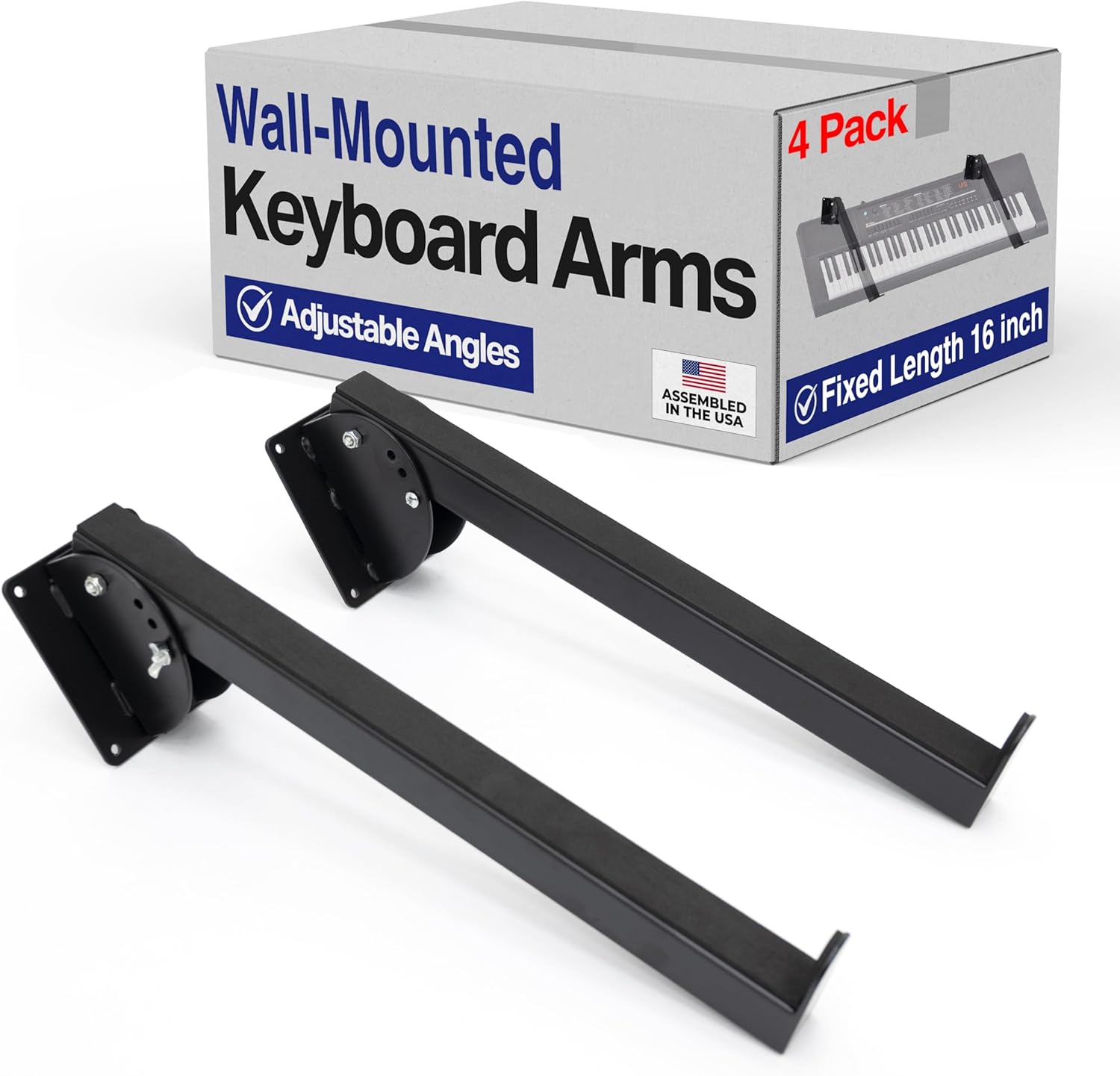 Victory Display WALL-MOUNTED Keyboard Arms – Fixed Length Keyboard Wall Mount, Space-Saving Keyboard arms for Home Studios and retail stores, Displays keyboard at 45°, 65° & 90° Angles – 4 Pairs (16")