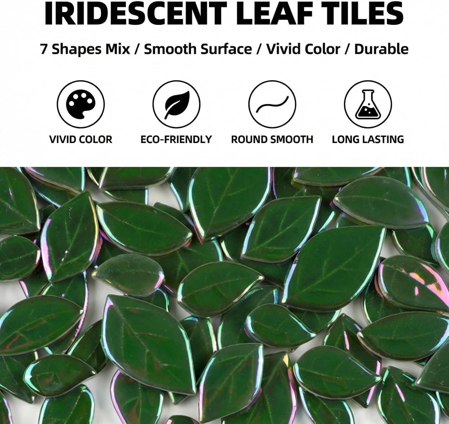 200g/7oz Illusion Colorful Leaves Ceramic Mosaic Tiles, DIY Creative Leaf Mosaic Tiles, DIY Handmade Plate vase Cup, Mosaic Crafting Supplies-Green