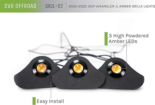 Miniatura 3 de Luces de acento ámbar para el Jeep Wrangler JL 2018-2023 | Diseñadas para el interior de la parrilla delantera | Kit completo | DV8 Offroad