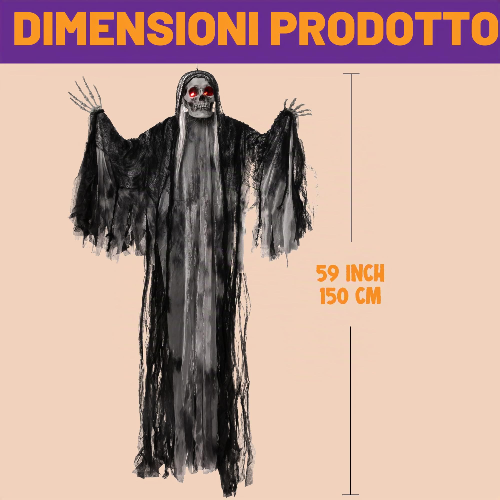 OYIN - Decorazioni animate da appendere per Halloween con occhi luminosi e suoni raccapriccianti, decorazioni per Halloween con scheletro fantasma decorazioni per casa infestata,