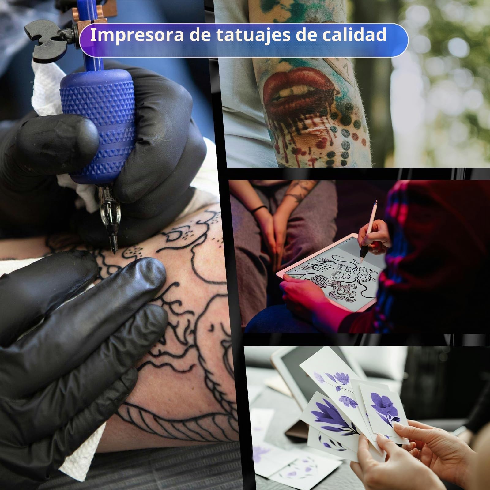 PeriPage Pino Termocopiadora Tattoo, Impresora Termica Tattoo por Transferencia para Principiantes/Artistas, Impresora de Tatuajes Térmica Compatible con Teléfono PC, con Papel Transferencia 5 Piezas