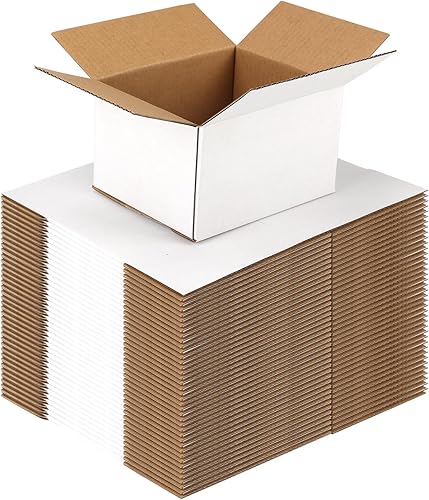 Vista 50 de Paquete de 40 cajas de envío pequeñas de 8 x 6 x 6 pulgadas, cajas de correo de cartón corrugado blanco para envío, embalaje de pequeñas empresas