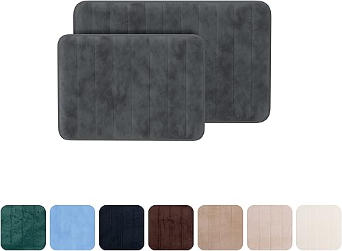 Miniatura 7 de Lavish Home - Juego de 2 alfombras de baño de espuma viscoelástica con parte superior de microfibra, alfombras absorbentes antideslizantes para