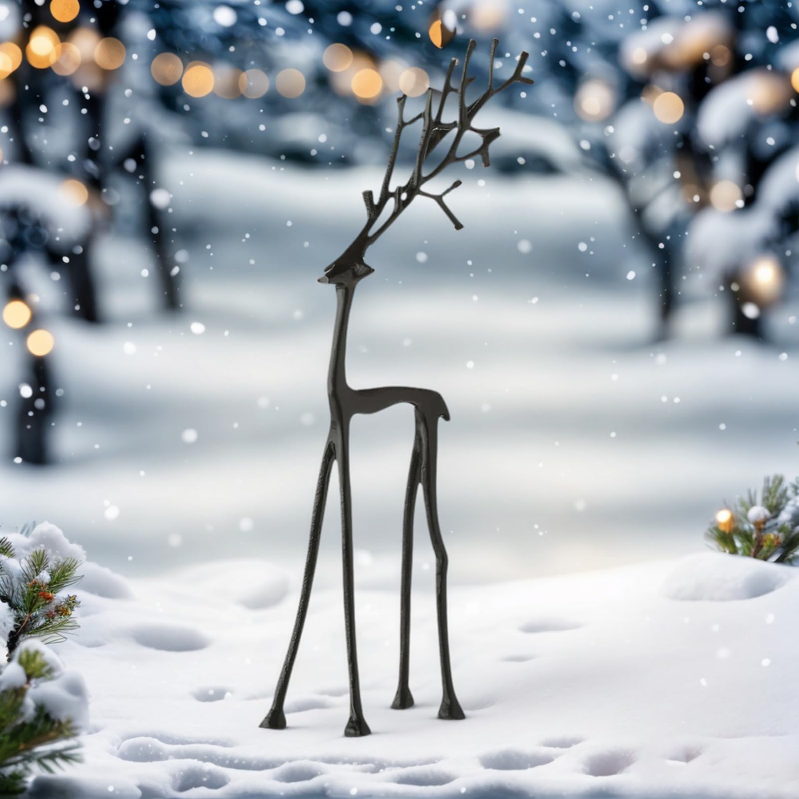 H Reindeer Statues,Black Metal Reindeer Statue Christmas Reindeers Sculpture, Christmas Reindeers Figurines Tabletop Decoration For Mantel Living Room Bedroom Ome Office Decor