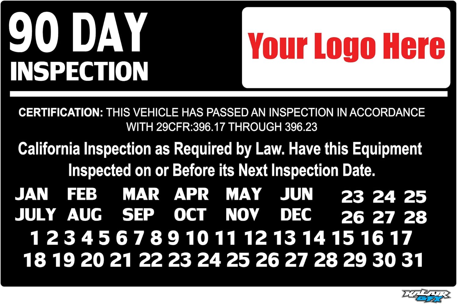 California 90 Day Inspection Sticker Decal - Personalized - 5.25" x 3.25" Labels for Inspection Decals- Vehicle, Trucks, Trailers