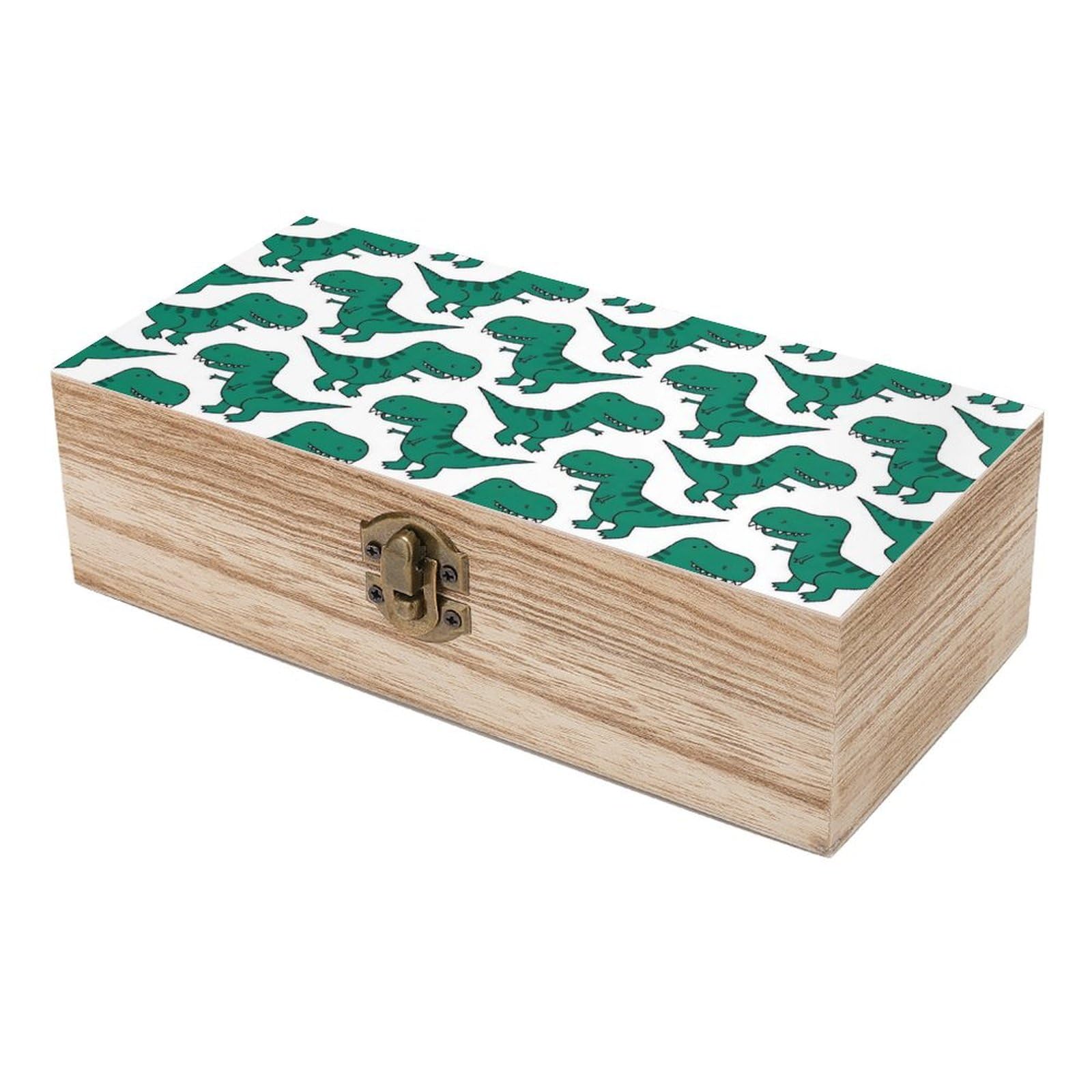 Amazon.co.jp: 木箱 緑 恐竜柄 木製収納ボックス ソーイングボックス